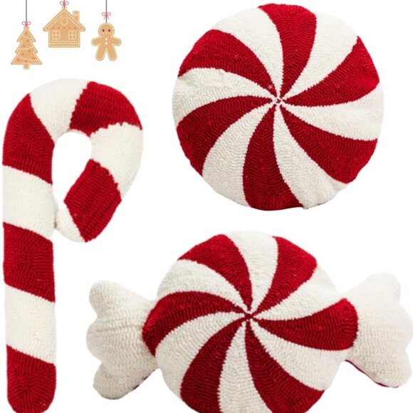 3 Pcs Christmas Candy Cane Plush Pillows - Festive Peppermint Decor for Home